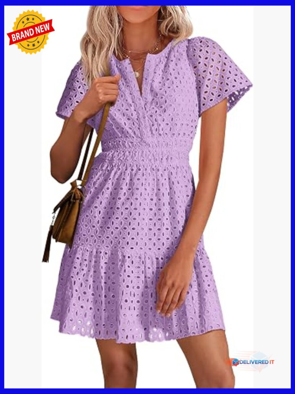 V Neck Short Sleeve A Line Hollow Out Lace Casual Mini Dress Summer Spring